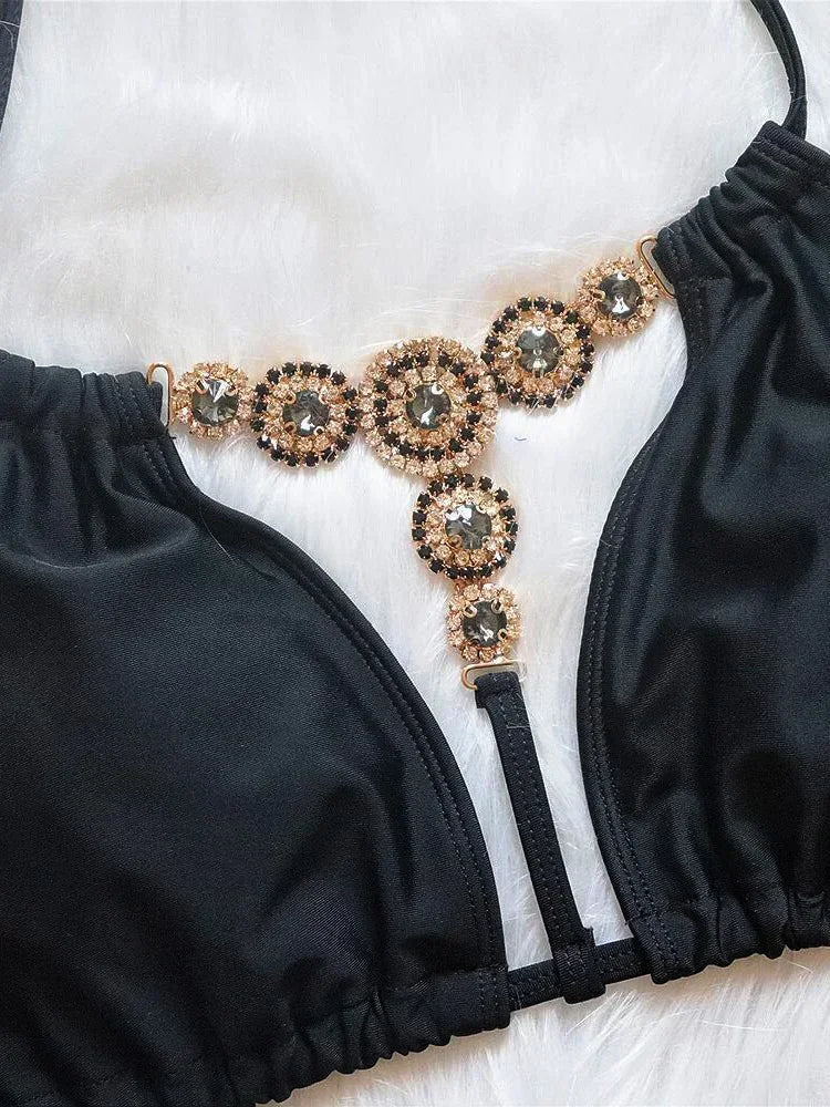 Extreme Mini Micro String Diamond Bikini Women Swimsuit Female Triangle Swimwear Two Pieces Bikini Set Halter Bathing Suit Swim
