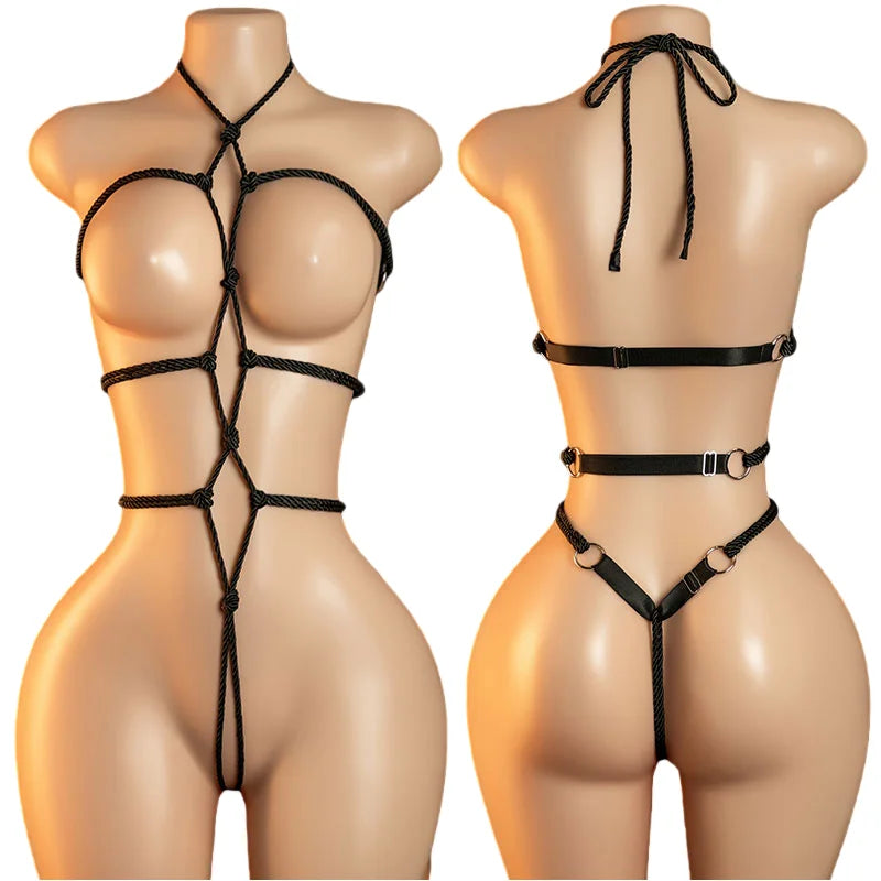 Women's Sexy Lingerie Erotic Backless Hanging Neck SM Bodysuit  See Through Bra Lingerie Set Cosplay Hot Ultra-Thin Body Suit