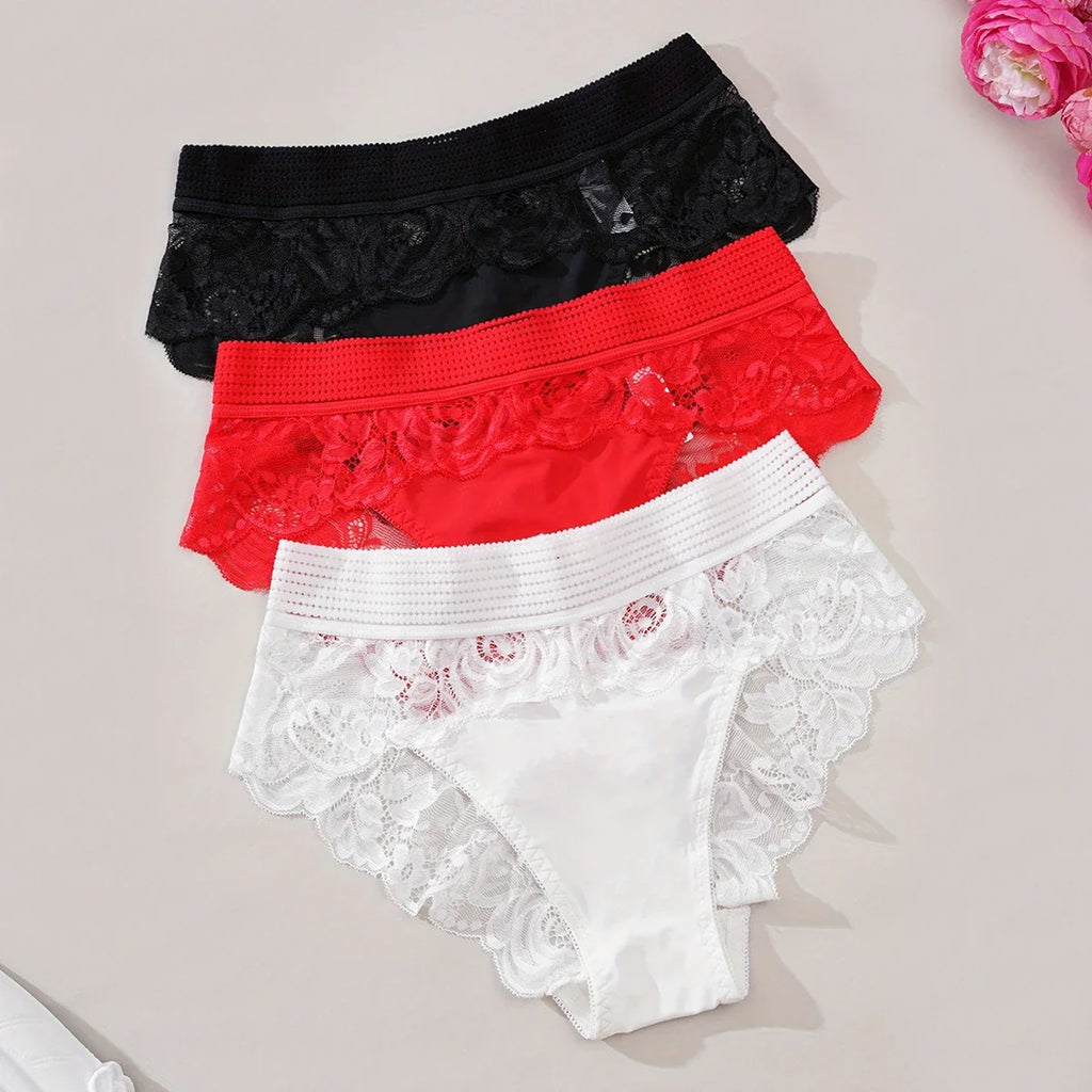 3pcs/pack Low Waist Floral Women's Panties Sexy Elegant Lady Briefs Underwear Fashion Style Breathable Comfort Female Underpants