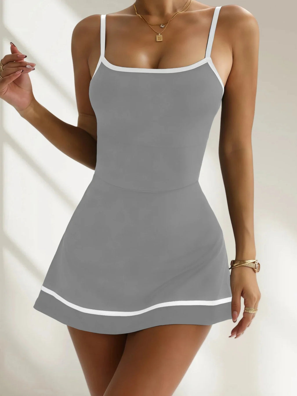 Women's color blocked camisole dress hanging sleeveless thickened tennis sportswear slim fit gym sportswear short skirt