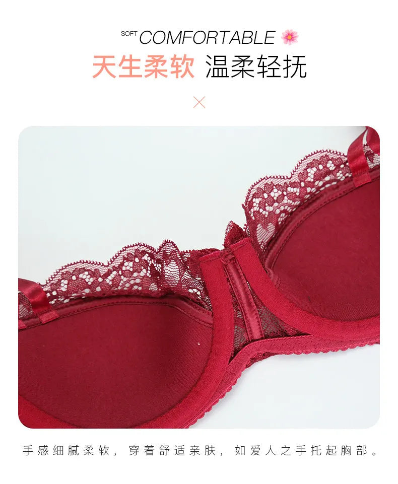 Aesthetic French Lace Minimizer Bra - Thin Strap Bralette Reduces Full Bust, Elegant Lift & Seamless Design MOYISU Sexy Panty BB