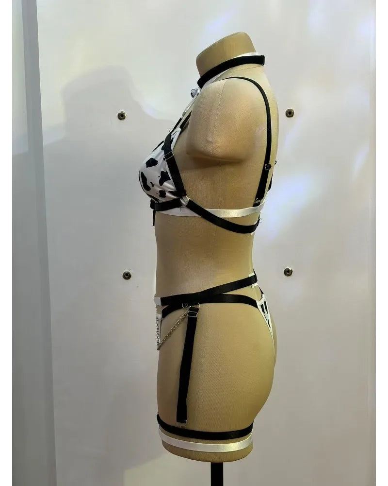 Toucheart Sexy Lingerie Suit Spotted Sexy Neck Halter Pure Sensual Uniform Lingerie Split Set Women's Sexy Halter Underwear Suit