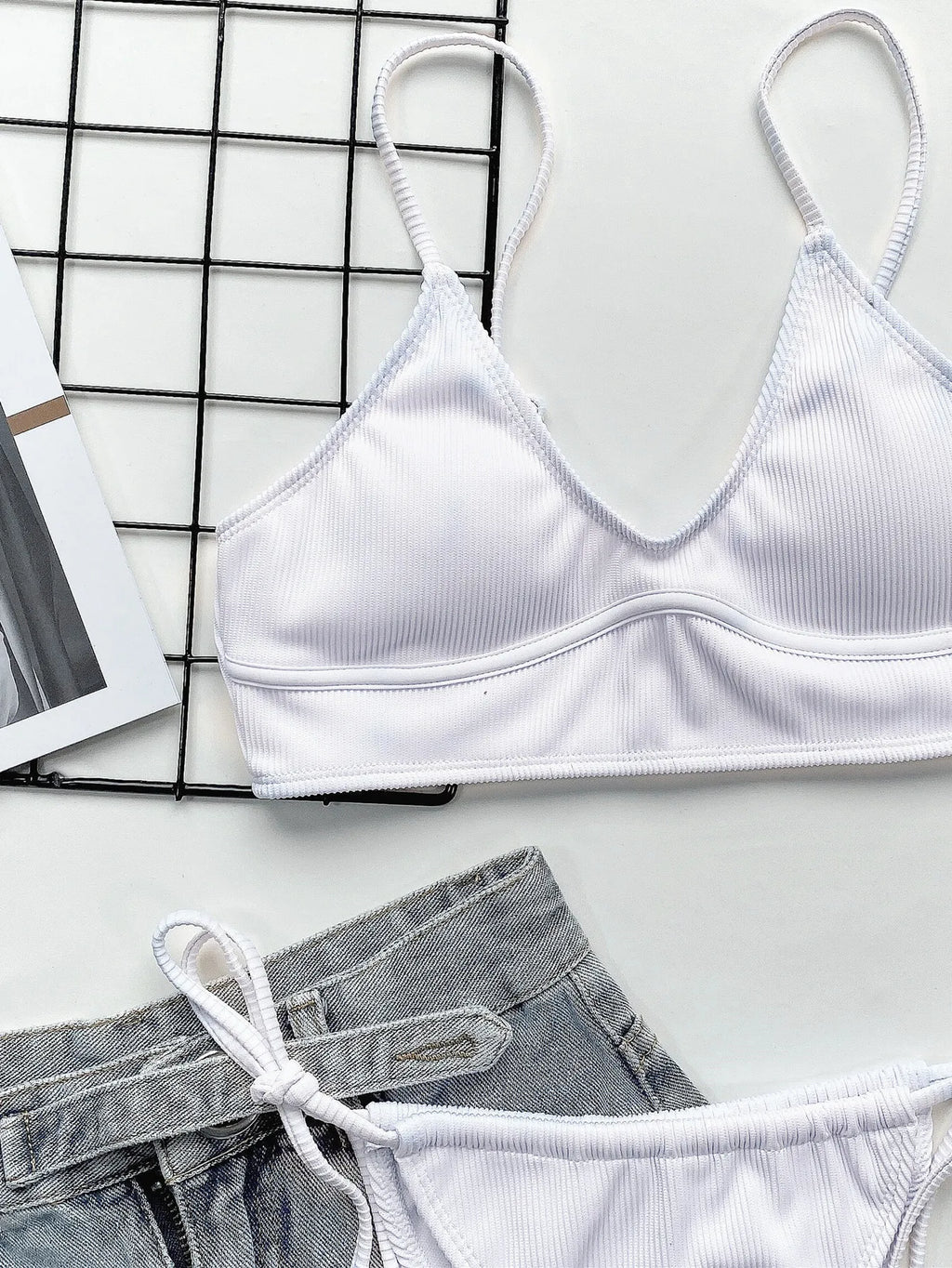 Sexy Bikini Women Push Up Swimwear Swimsuit White Pit Striped Knotted Bikinis Set Bathing Suit Beach Bikini Trajes De Bano Mujer
