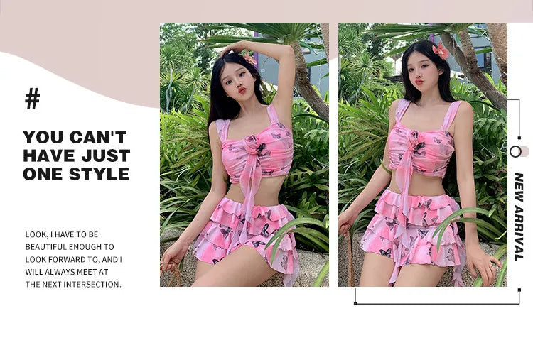 Swimsuit split skirt conservative small breast push up vacation swimsuit hot spring date romantic bikini