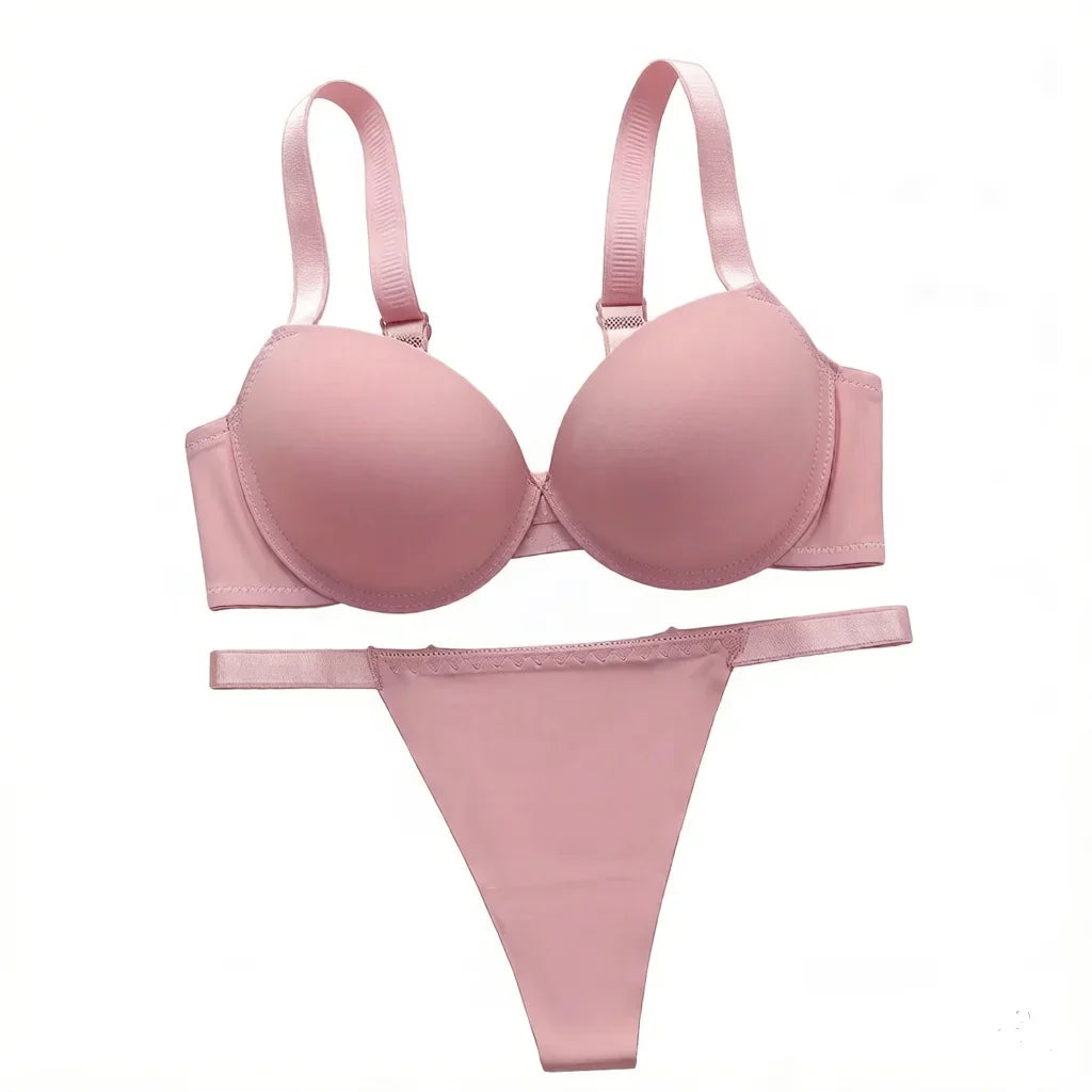 Pink Women Set Solid color daily lingerie set push up bra comfortable close fitting lingerie set Small chest appears larger 2051