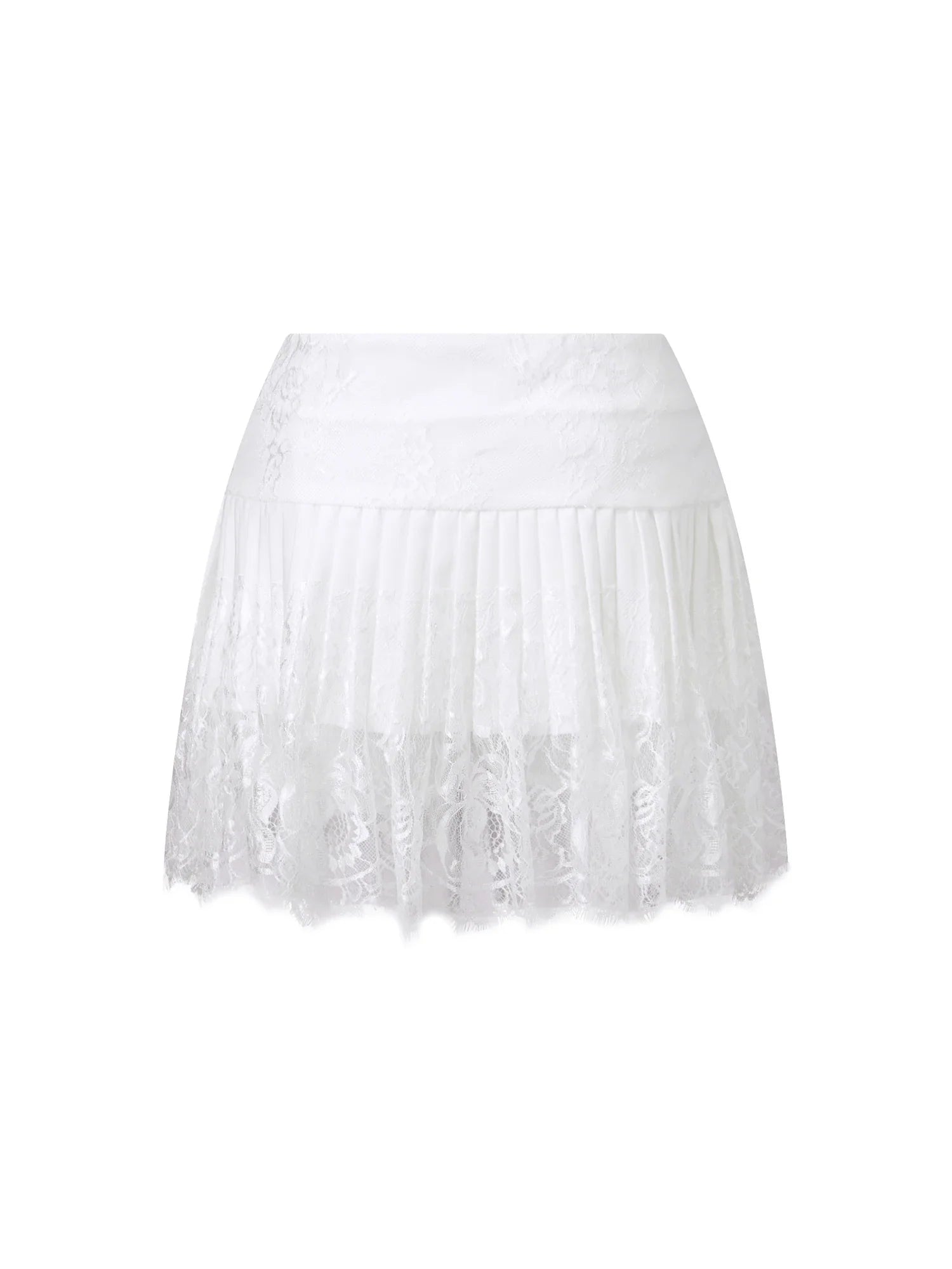 Women Solid Color Patchwork Lace Mini Skirt High Rise A-line Short Pleated Skirts Casual Summer Streetwear