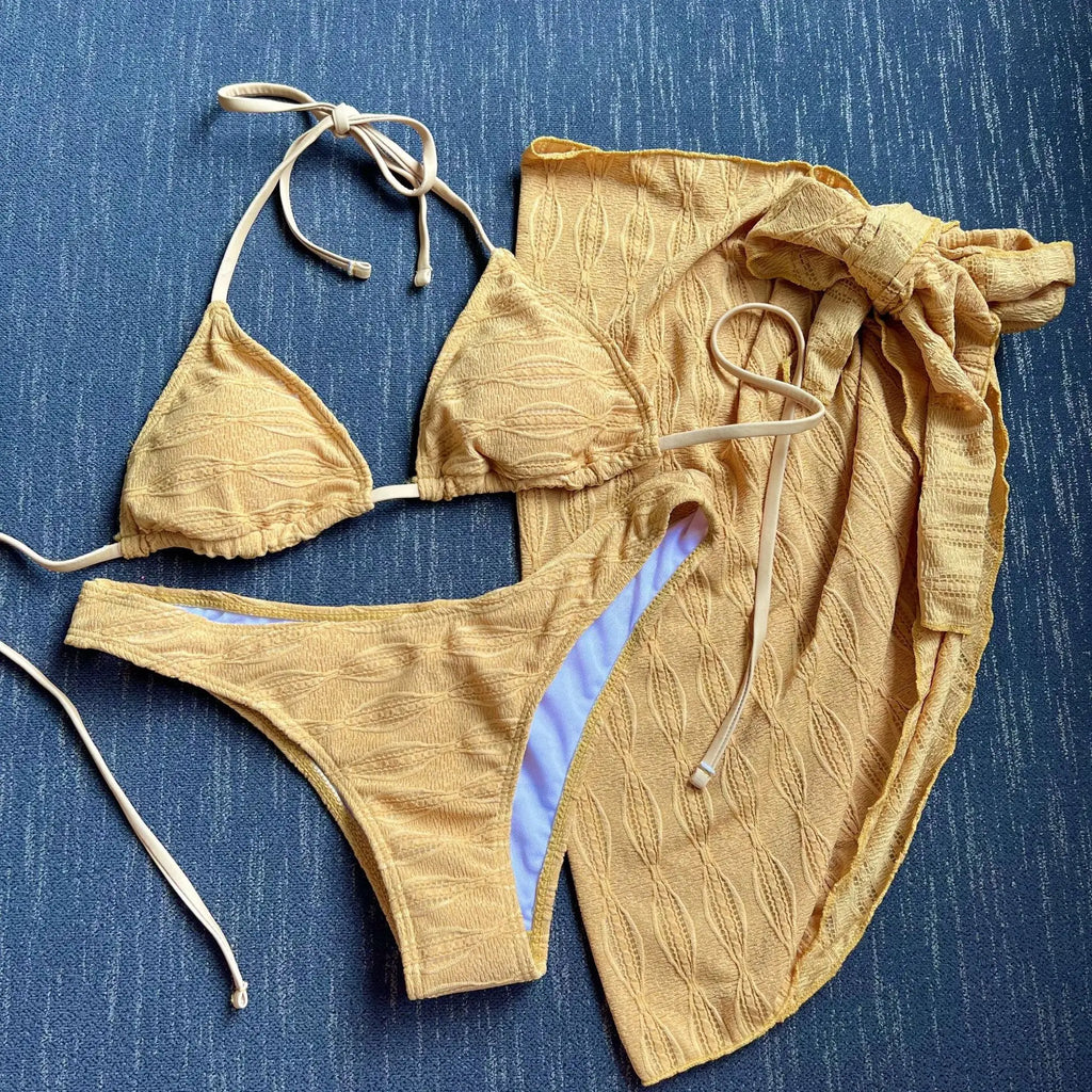 Fashionable Multi-Color Bikini Swimsuit Set Sexy Three-Piece Women's Swimwear Trendy Beachwear By Mingshi Quality Chinese Brand