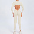 Women Sportwear Yoga Jumpsuit Zip Long Sleeve Back Open Outfit Fitness Tracksuit Tight One-piece Gym Overalls Sports Bodysuit