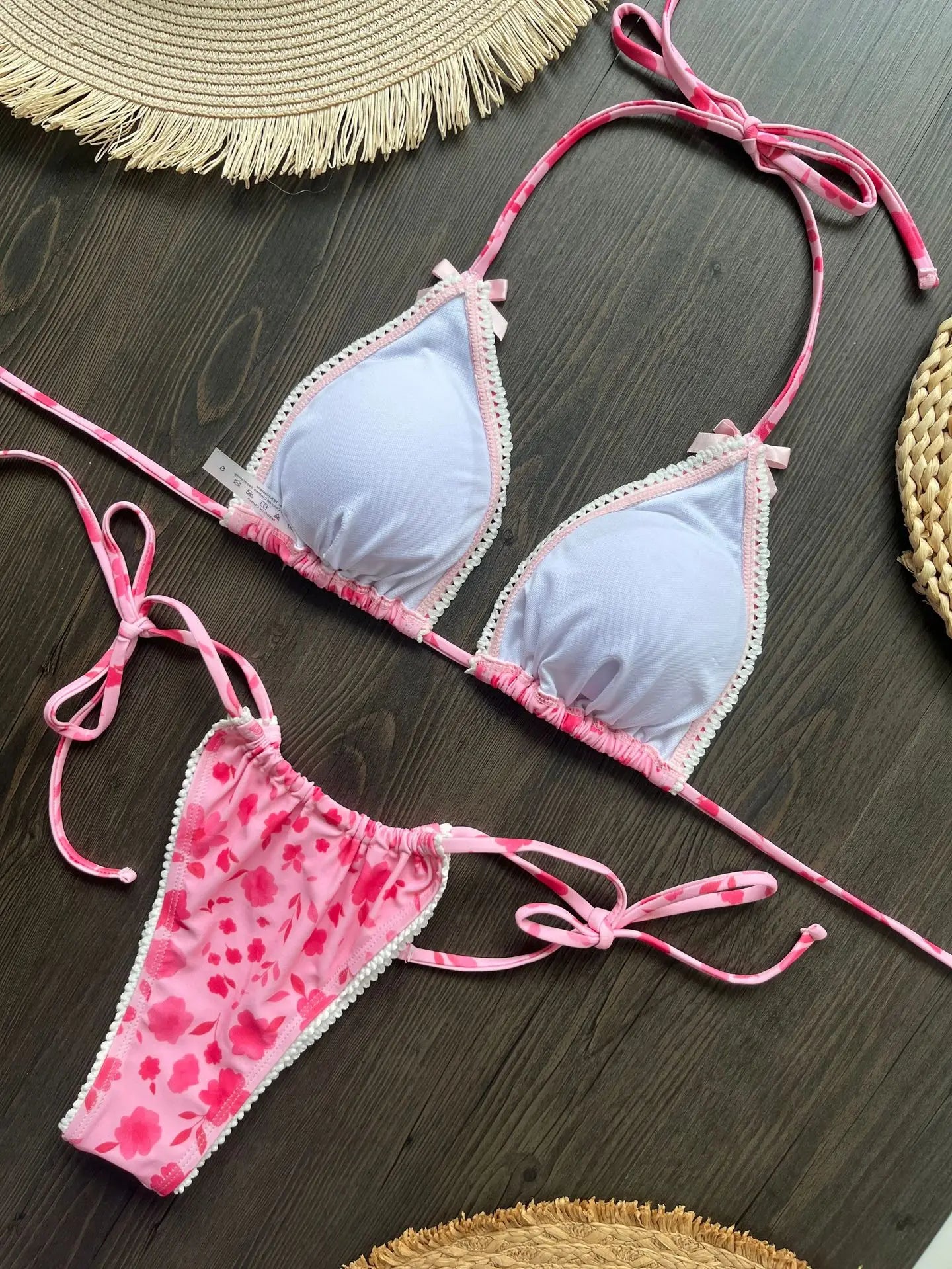 2026 Floral Print Halter Strappy Bikini Female Swimsuit Women Swimwear Two-pieces Bikini Set Bow Knotted Bathing Suit Swim Lady