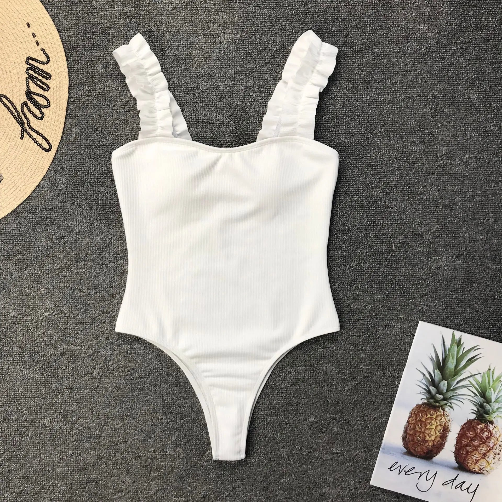 2023 Vintage Swimsuit Women One Piece Ruffle Strap Swimwear Female Push Up Monokini Padded Beach Bathing Suits Black Bodysuits