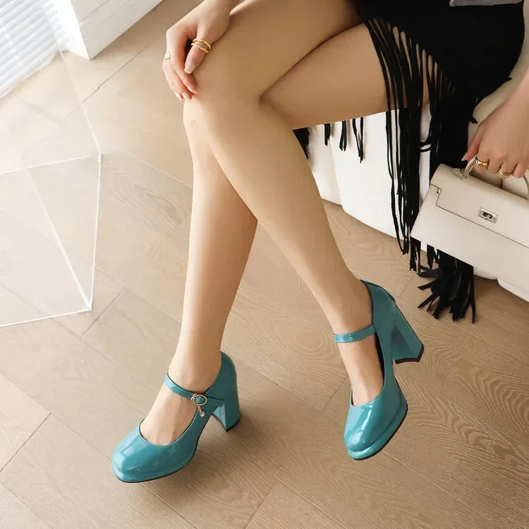 Spring and Autumn New Styles Fashion High-heeled Women's Shoes Shallow Mouth Buckle Square Heel Women Shoes Size 34-45 High 9cm