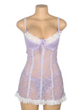 Purple Sexy Lace Ruffled Suspender Babydoll Nightdress for Women Push Up Chemise Sleepwear Lingerie