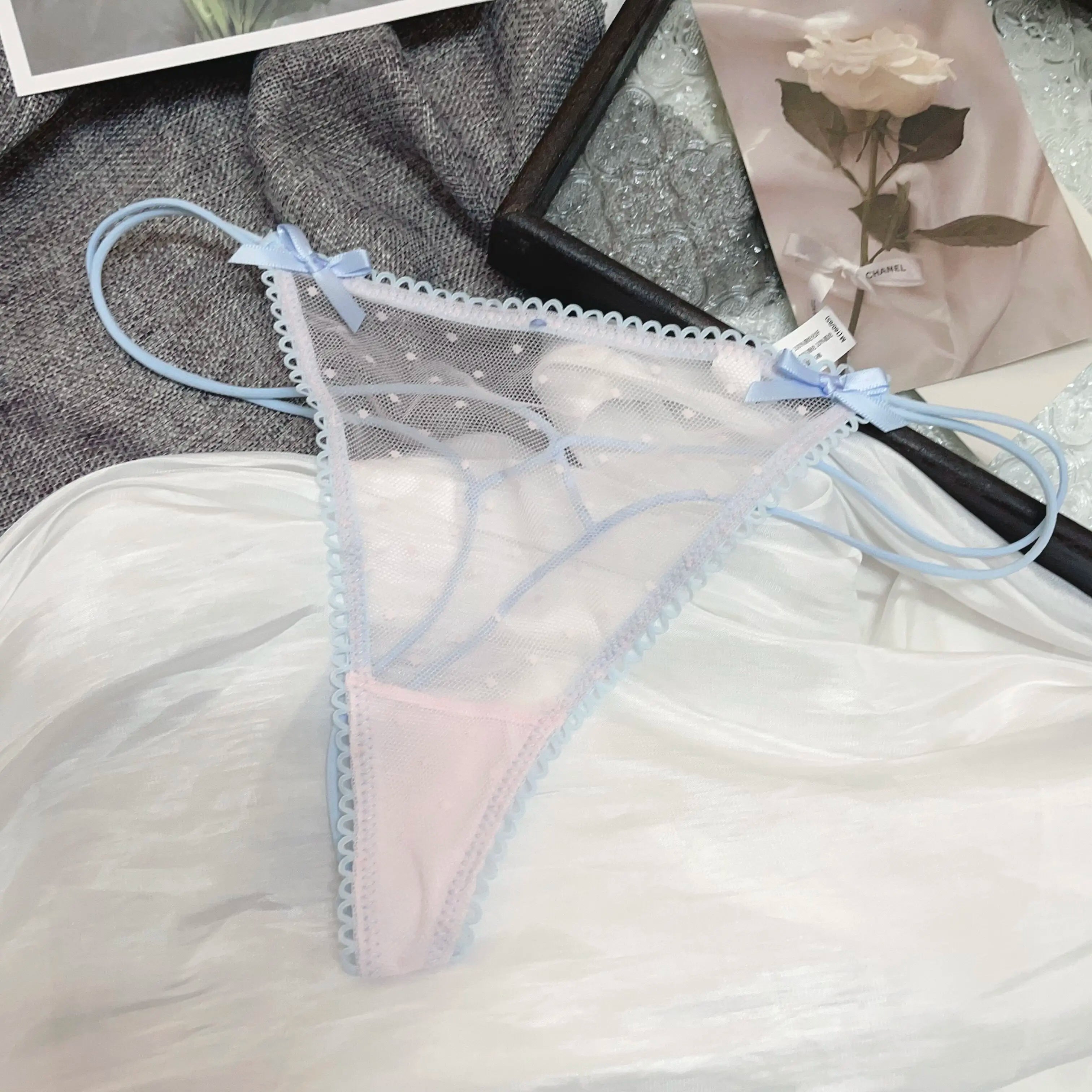 Bowknot Lace Sexy Girls Briefs Women Panties Dots Seamless G String Transparent Thong Underwear Low Waist Female Lingerie