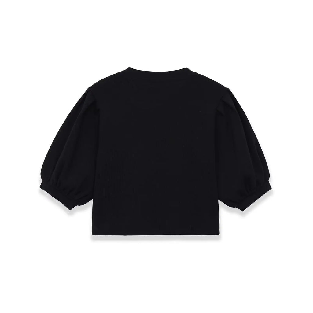 Fashion Casual Round-neck Puff Sleeve Knitted Top Women Black Puff Sleeve Knit T Shirt Crew Neck Short Sleeved Casual Top 99K0
