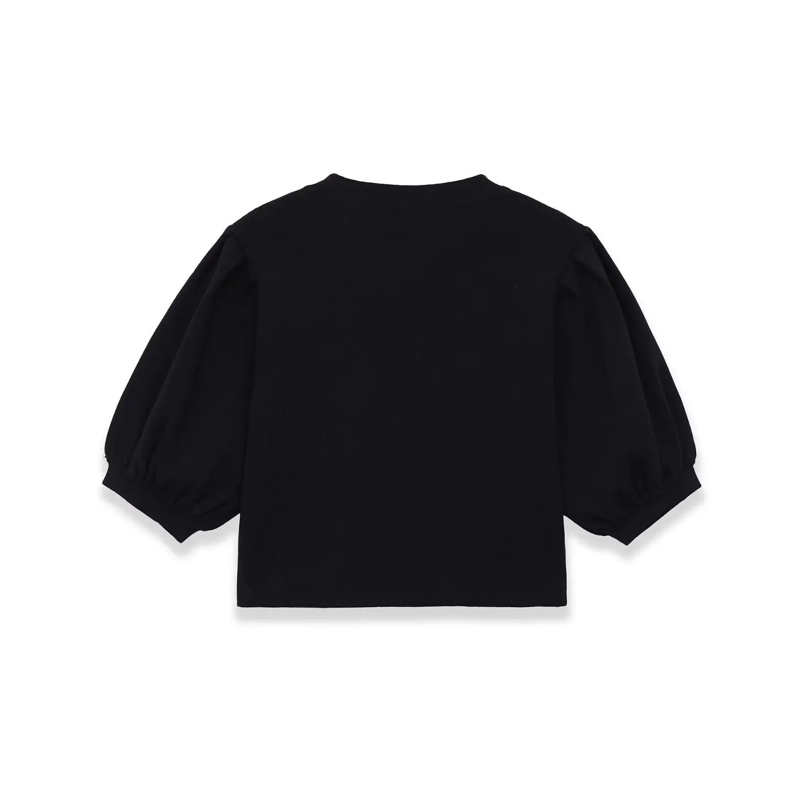 Fashion Casual Round-neck Puff Sleeve Knitted Top Women Black Puff Sleeve Knit T Shirt Crew Neck Short Sleeved Casual Top 99K0