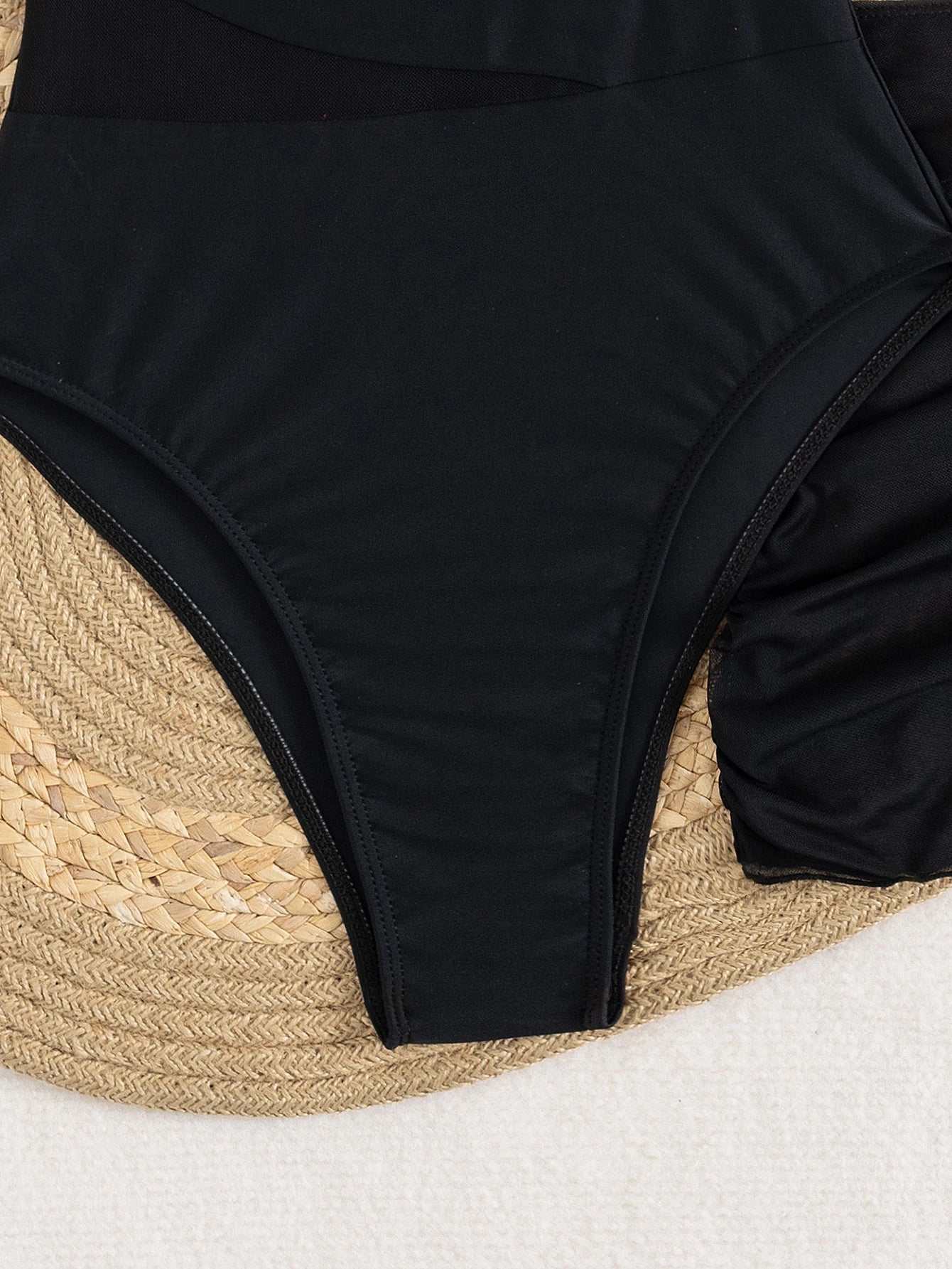 Vintage Black One Piece Swimsuit Skirt Sets Women Sexy One Shoulder Mesh Patchwork Slim Fit Tswimwear 2025 Beach Bathing Suits