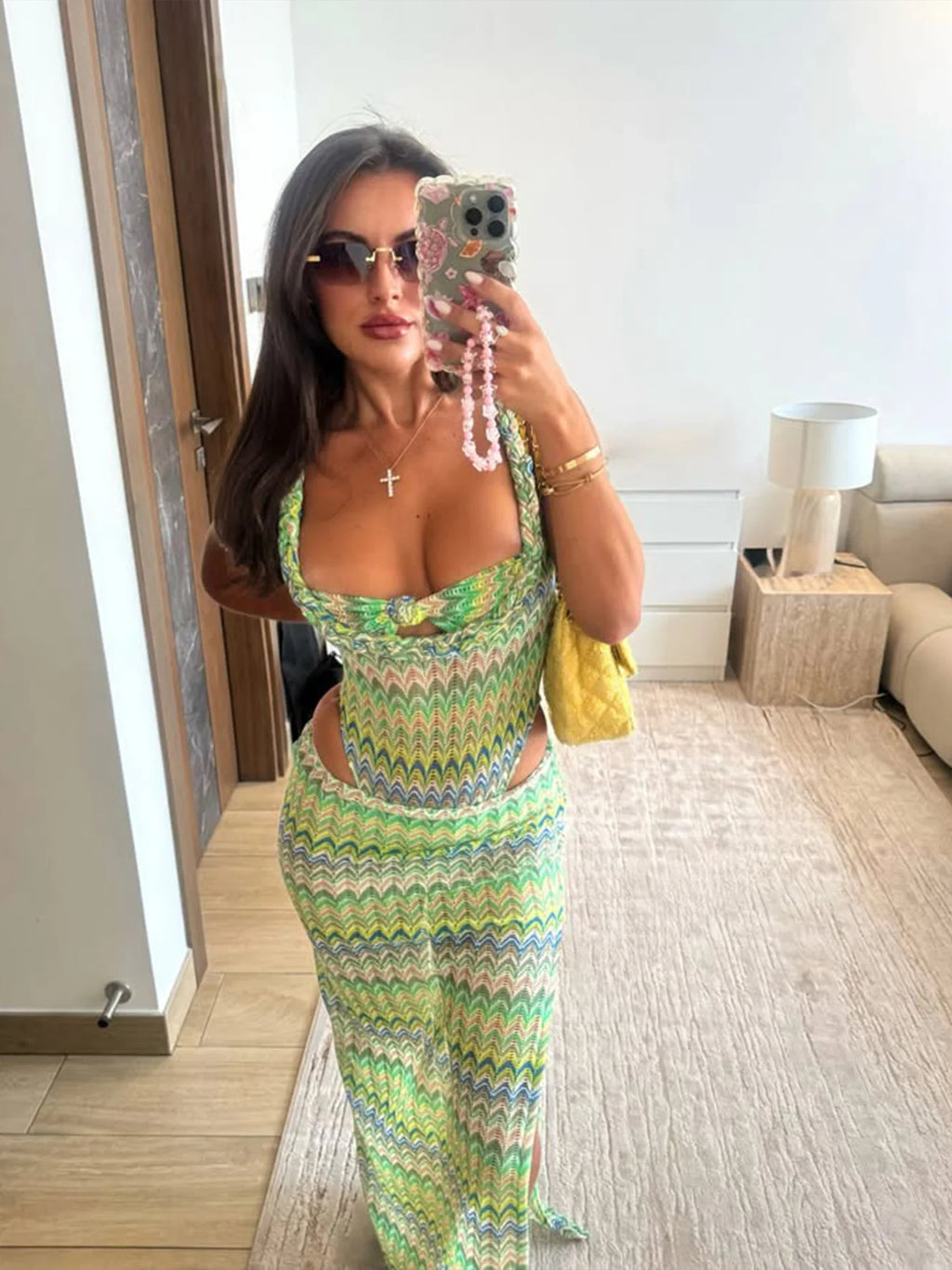 2025 Fashionable Women's Long Dress Vibrant Zigzag Design Perfect for Beach Wear and Pool Parties Summer Getaways Vacation Wear