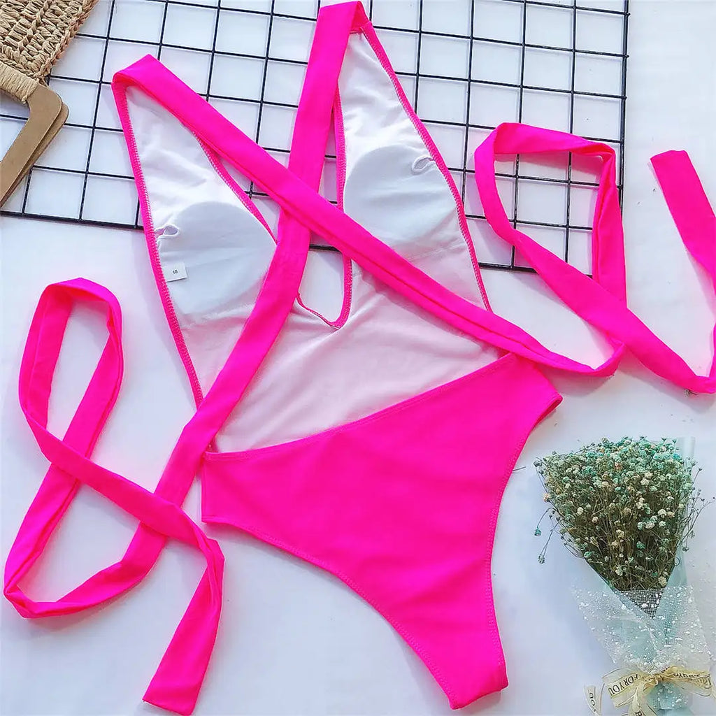 Long Strap Wrap Around Swim Suit For Women Swimwear One Piece Swimsuit Female Bather Snake Print Bathing Suit Beach V852SW