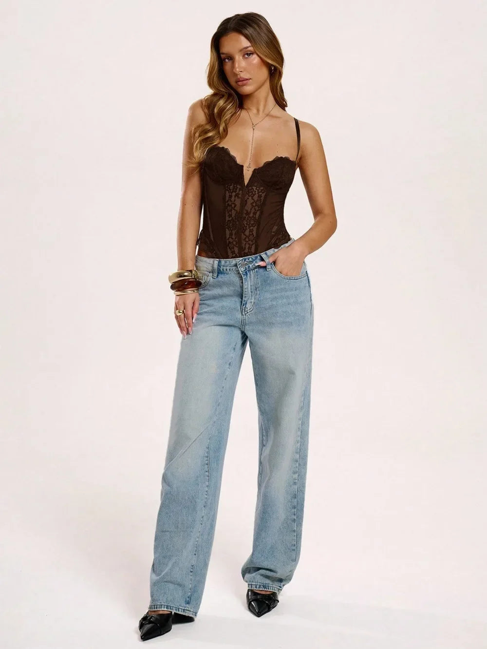 Sexy Slim Fit Hot Girl Patchwork Mesh Lace Shaping Bodysuits For Women Backless Deep V Suspenders Sleeveless Thin Bodysuits BPFM