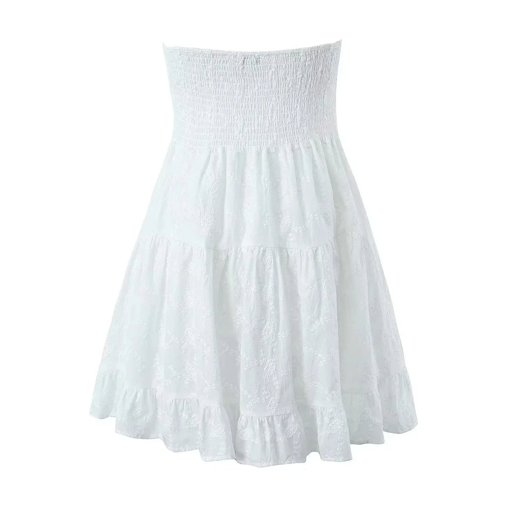 Foridol Button Bowknot Off Shoulder White Lace Mini Dress Summer Beach Embriodery Short Party Holiday Vestidos Smocked 2025
