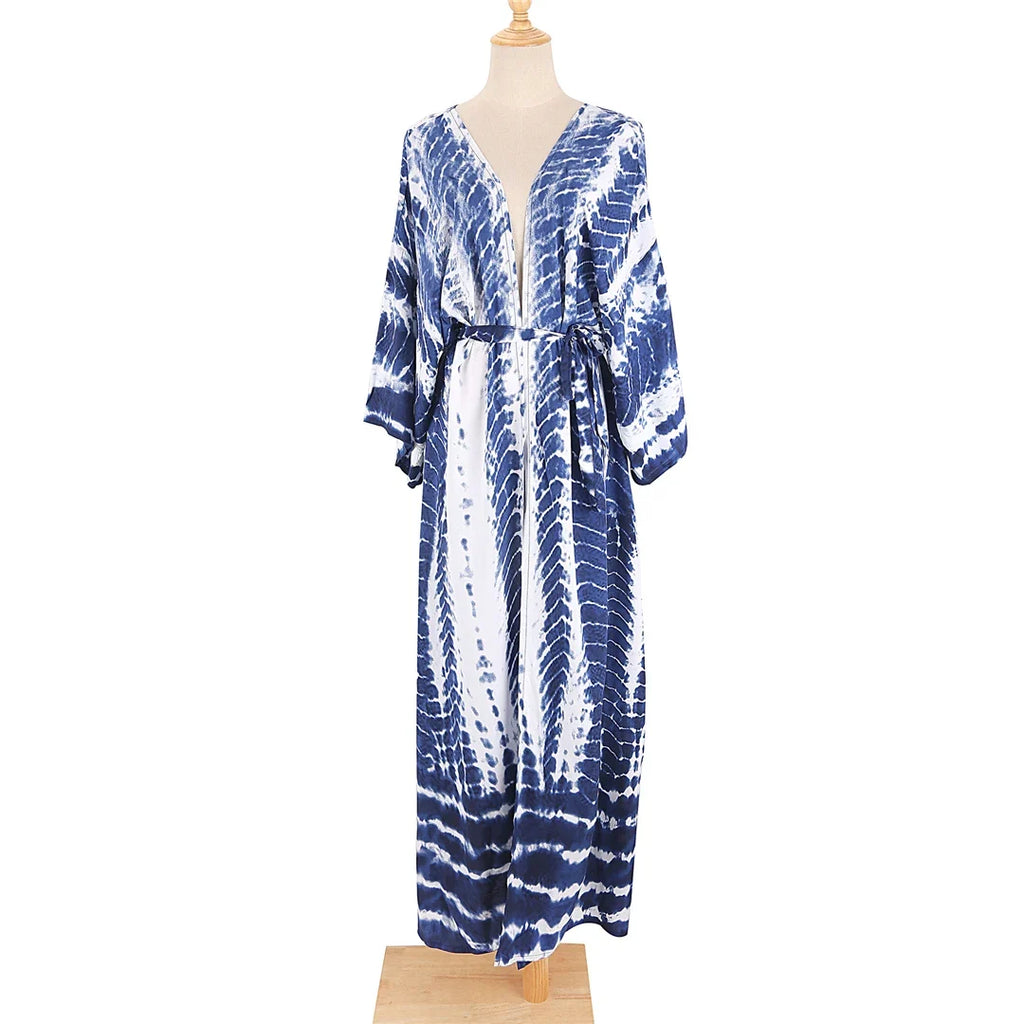 New 10 Colors Printed Long Sleeve With Belt Tunic Beach Cover Up Cover-ups Beach Dress Beach Wear Beachwear Female Women V4521