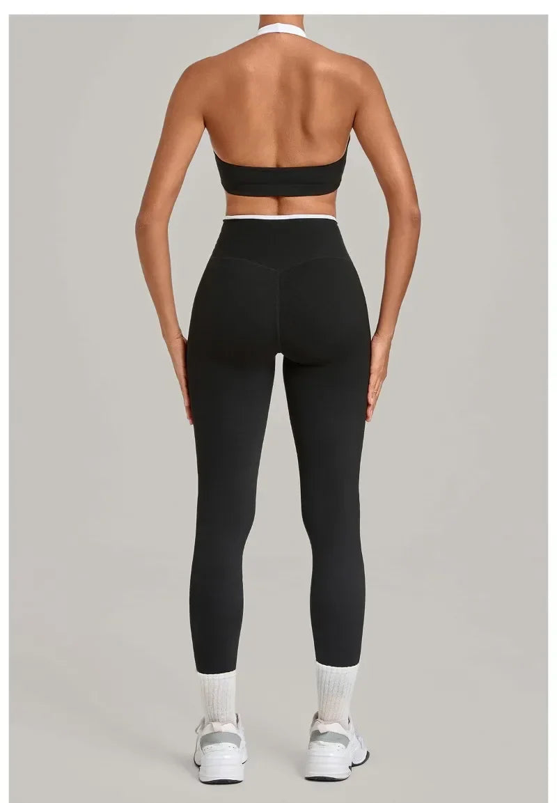 Women's Seamless Yoga Sets Sports Fitness Sleeveless Vest Hip-lifting Slim Fit Pants Suits Workout Gym Training Running Sets