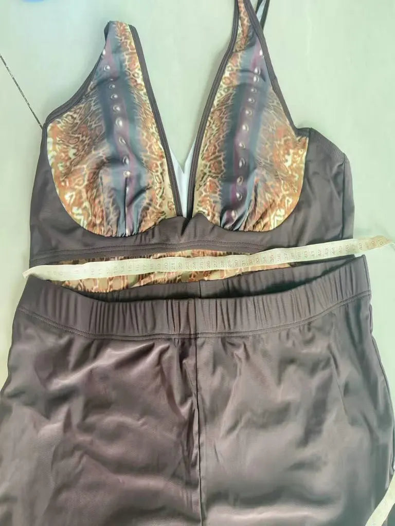 DEKA Large Size Swimwear Two Piece Swimsuit Women Sexy Leopard Tankini Print Flower Vintage Bodysuit Swim Beachwear Bathing Suit