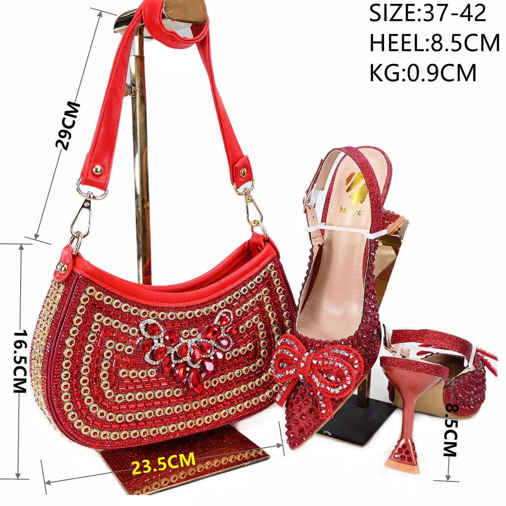 Doershow New Arrival African Wedding Shoes and Bag Set peach Color Italian Shoes with Matching Bags Nigerian lady party  HTG1-6