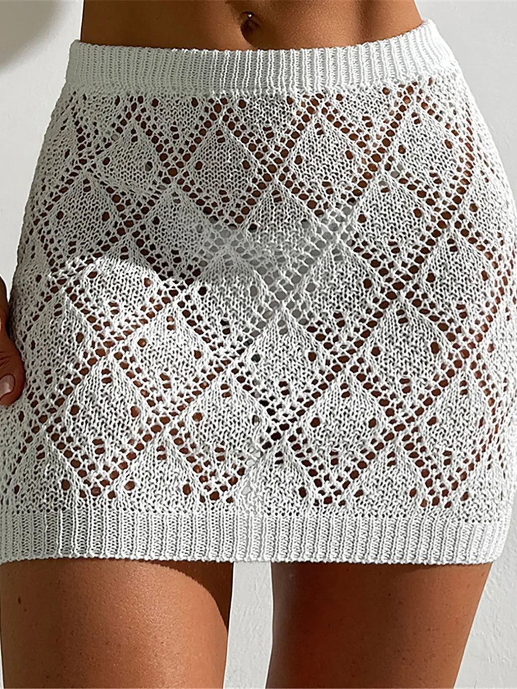 Sexy Hollow Out Crochet Knitted Tunic Beach Cover Up Cover-ups Beach Dress Beach Wear Beachwear Mini Skirt Female Women K6587