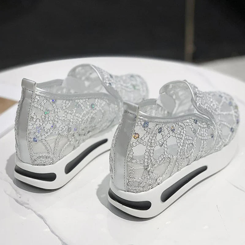 Spring Autumn Luxury Crystal Sneakers Women Breathable Mesh Sports Shoes for Woman Retro Low Top Platform Vulcanize Shoes Lady