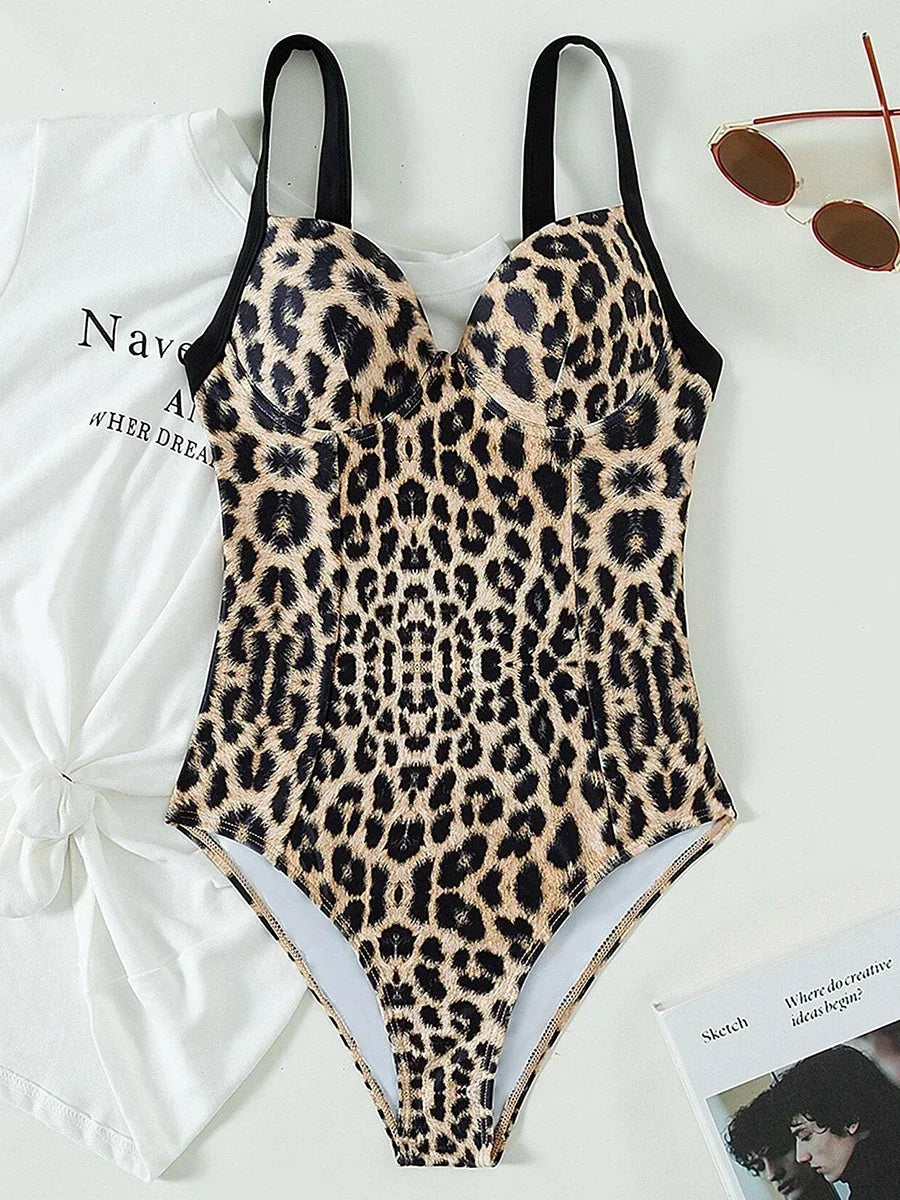 Leopard Underwired Bra Cup Women Swimwear One Piece Swimsuit Female High Cut Monokini Bather Push Up Bathing Suit Swim Bodysuit