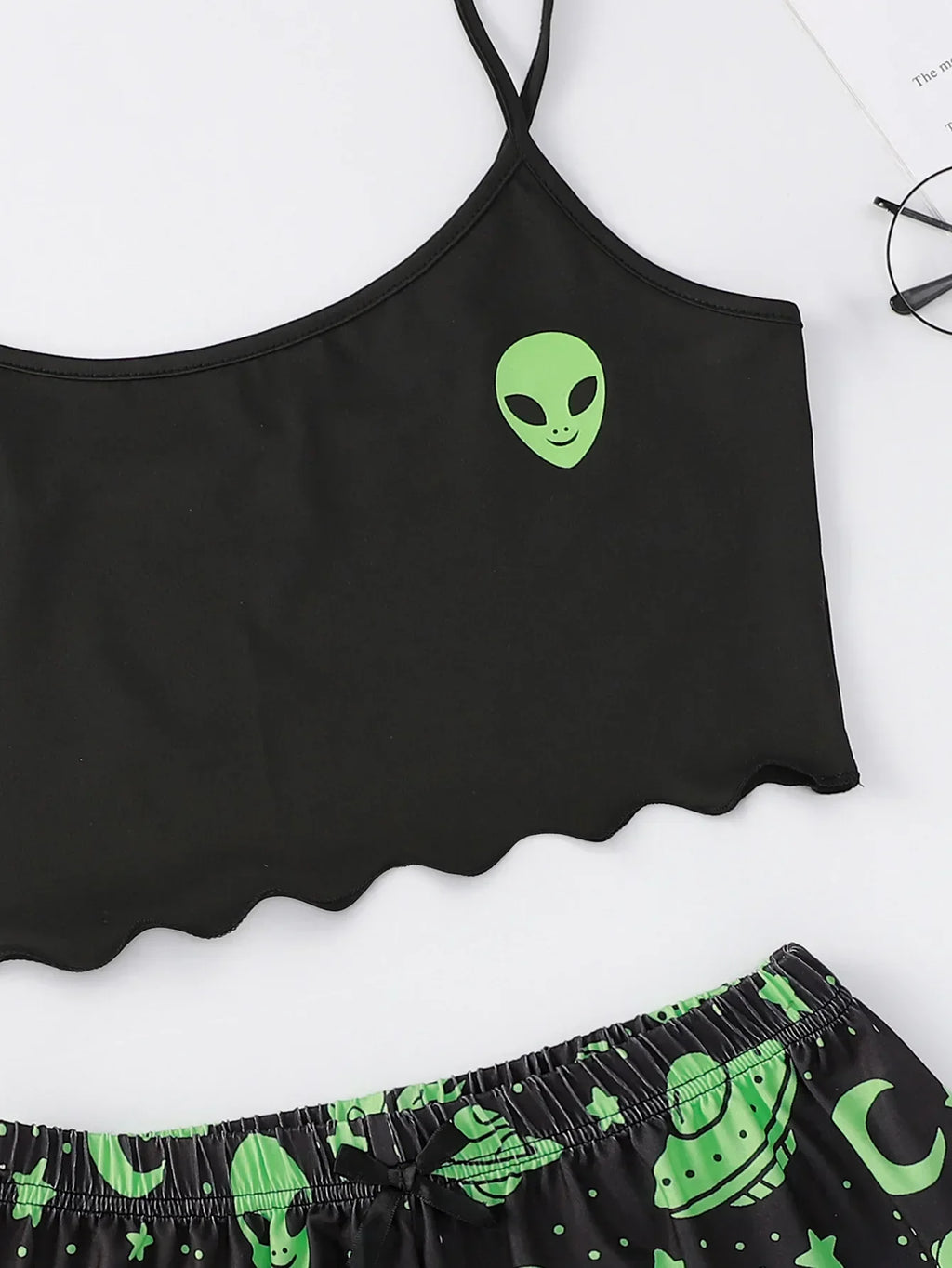 Sexy Alien Print Sling Sleepwear Women's Pajamas Set V-Neck Pyjamas Female Homewear Sleeveless Cute  Top And Shorts