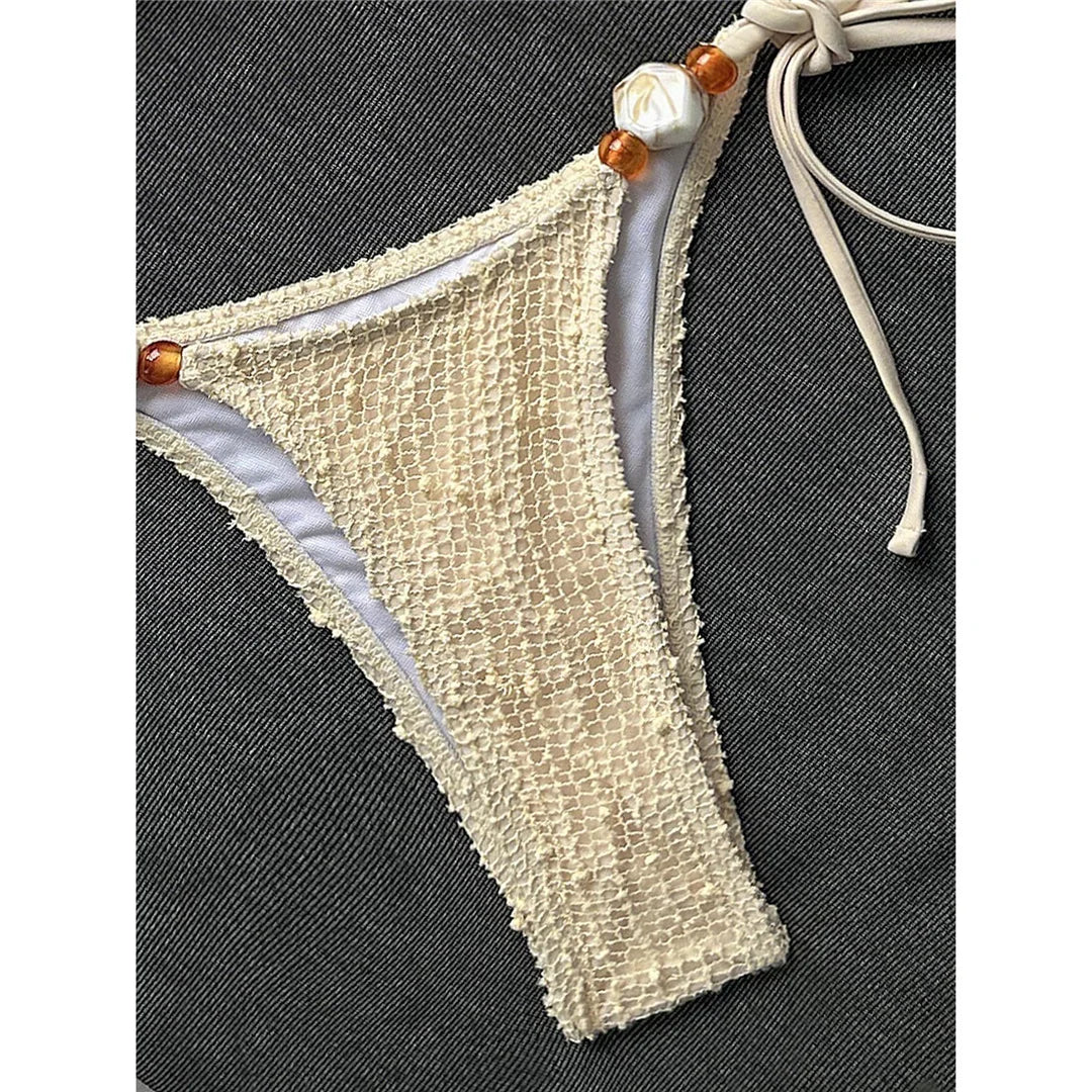 Halter Fishnet Bikini Women Swimwear Female Swimsuit Two-Pieces Bikini Set High Cut Leg Padded Bather Bathing Suit Swim V8339