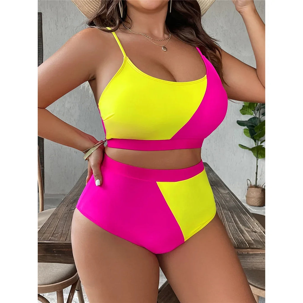 0XL - 4XL Splicing Bikini Plus Size Large Size Swimwear Women Swimsuit Female Two-pieces Bikini set Bather Bathing Suit K7271
