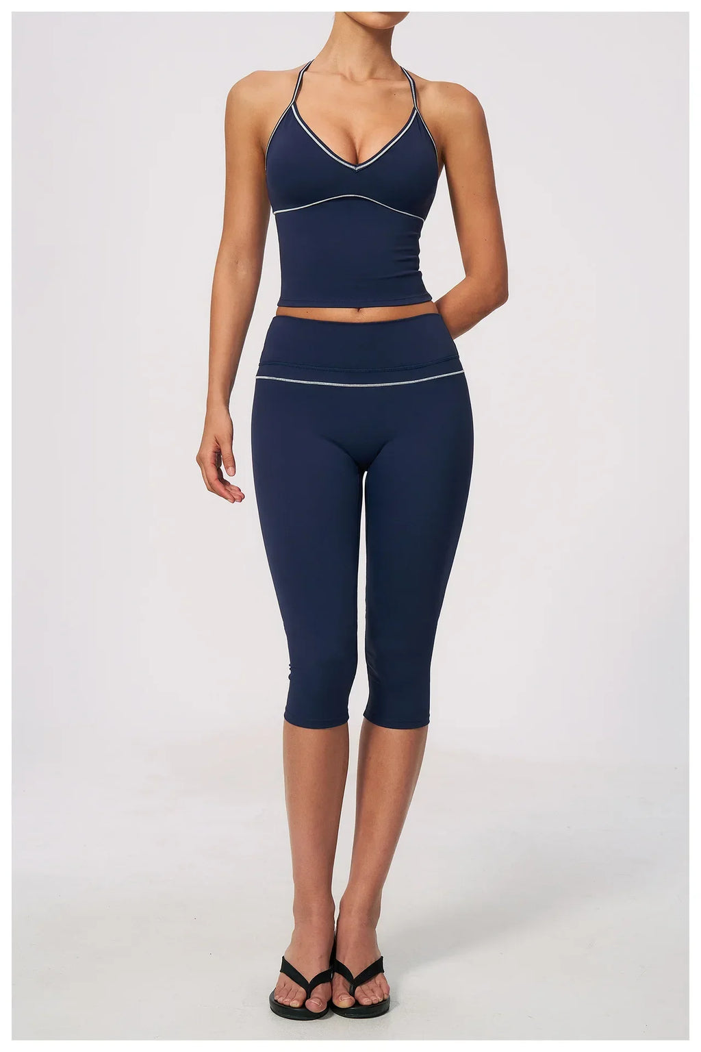 Hip Lifting Midi Length Yoga Pants Women Contrast Color Gym Sports High Waist Capri Trousers Breathable Fitness Running Leggings