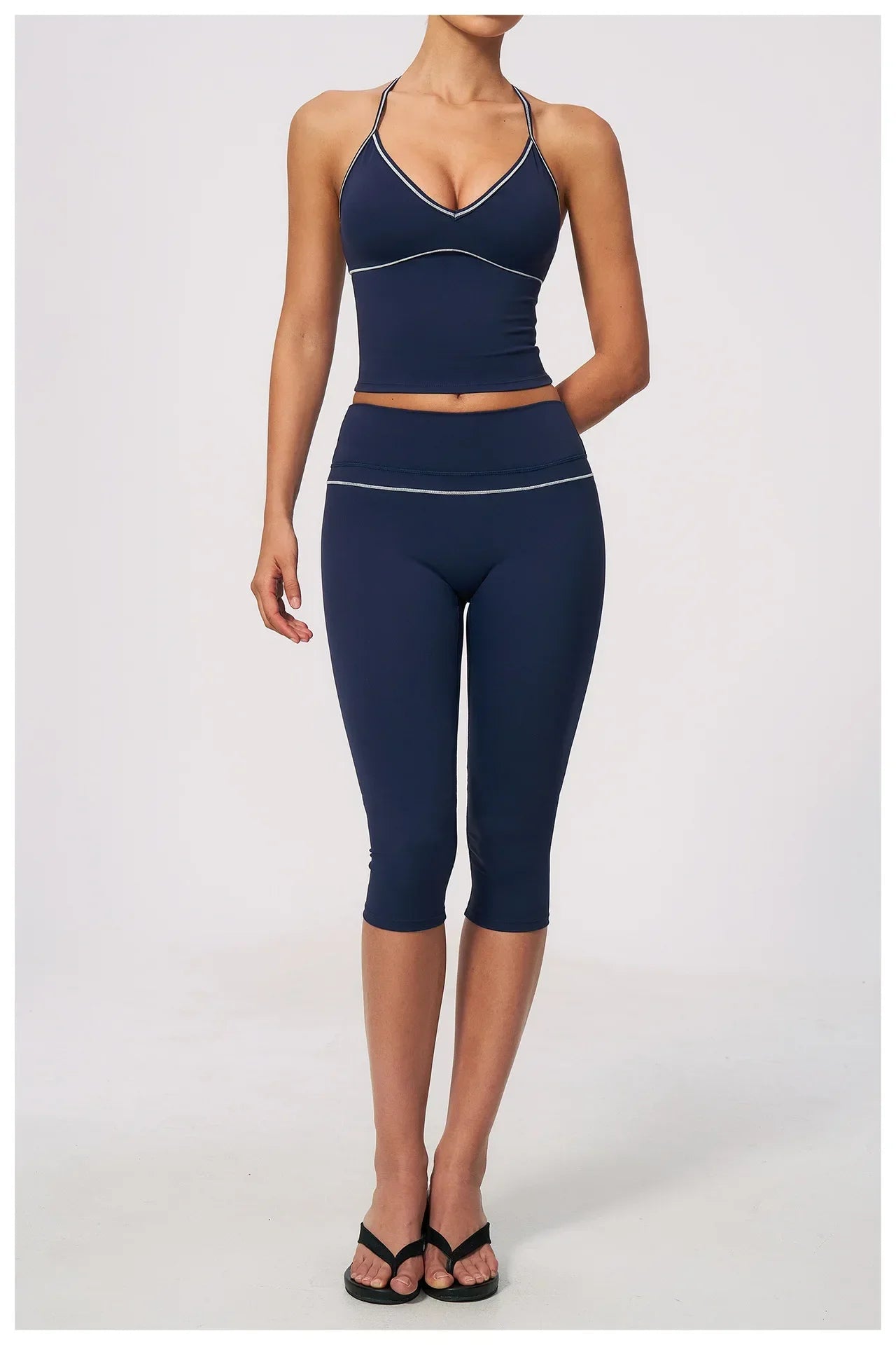 Hip Lifting Midi Length Yoga Pants Women Contrast Color Gym Sports High Waist Capri Trousers Breathable Fitness Running Leggings