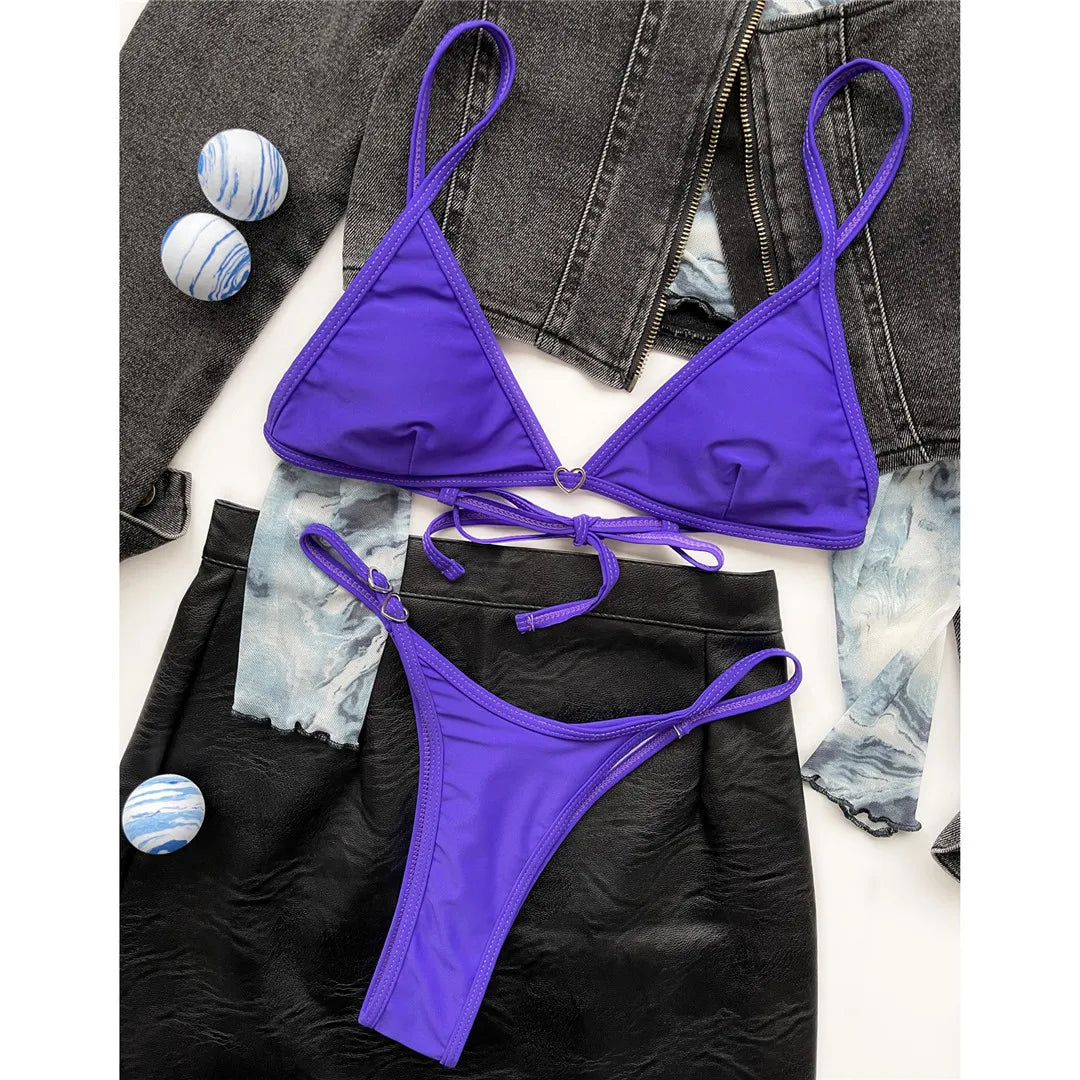 New Sexy Thong Tiny Mini Bikini Female Swimsuit Women Swimwear Two-pieces Bikini Set Padded Bather Bathing Suit Swim Lady V3063
