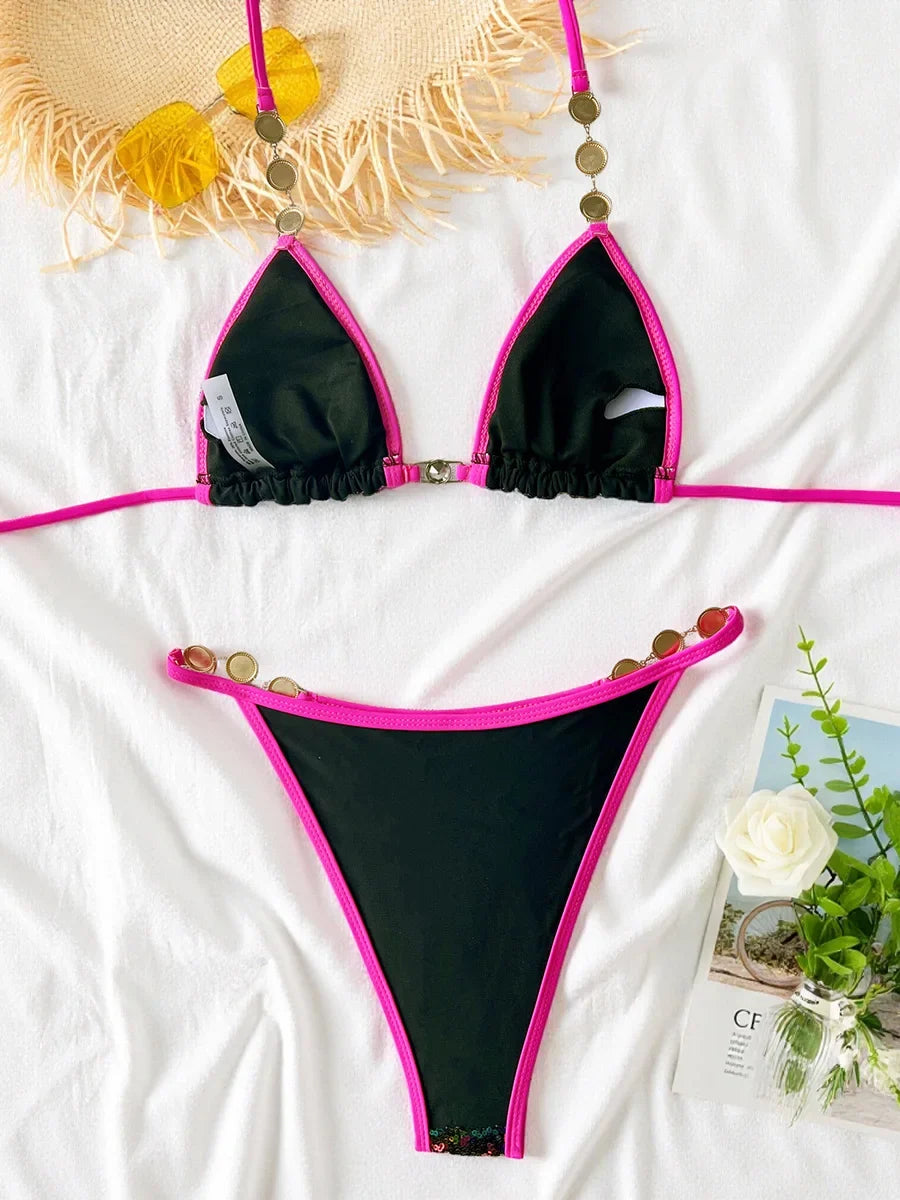 Shiny Colorful Sequins Diamond Bikini Women Swimsuit Female Swimwear Two-pieces Bikini Set Bather Bathing Suit Swim Beach Wear