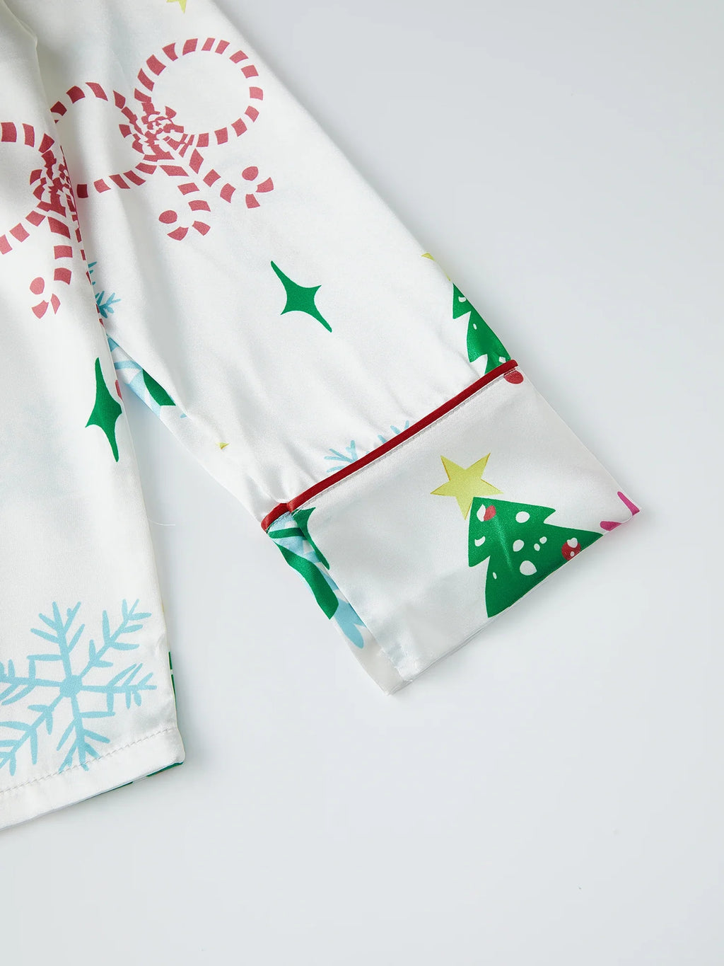Women's Christmas Satin Pajama Set Long Sleeve Lapel Santa Claus/Christmas Tree Print Shirt Shorts Two Pieces Sleepwear
