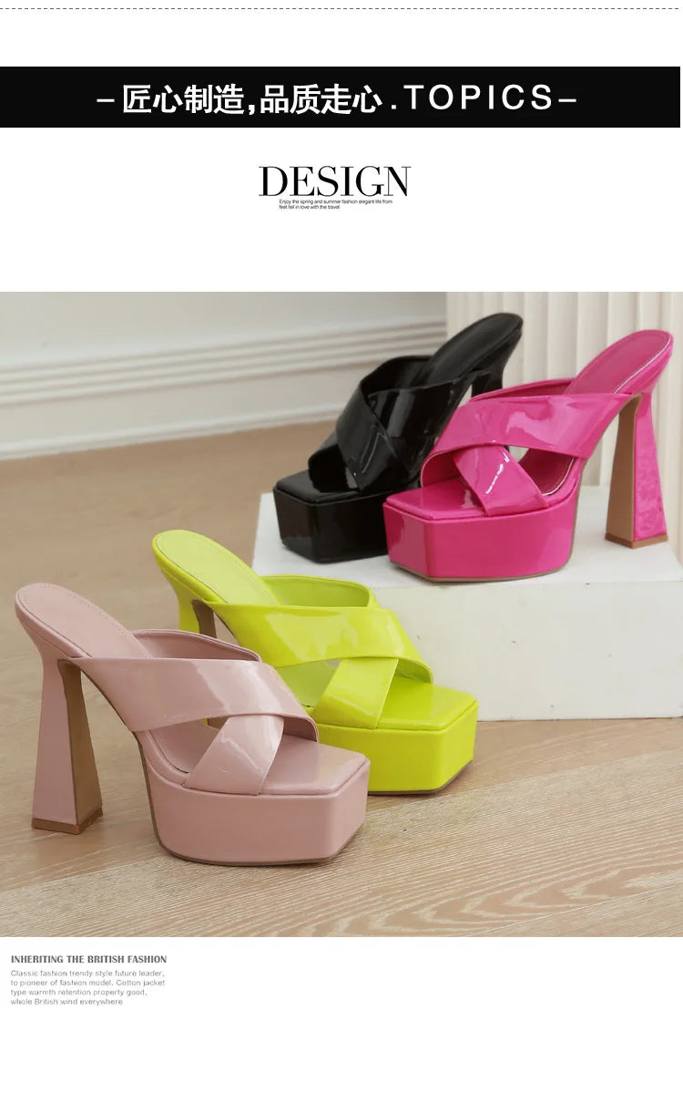Summer New Style Fashion Waterproof Platform Super High Heel Women's Slippers Outdoor Party Open Toe Sandals High 15cm Size 37