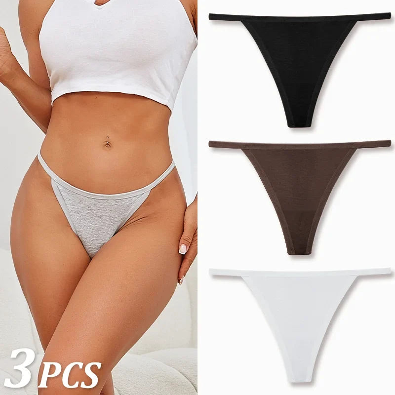 3PCS Seamless Cotton Thong Women Thin Strap Low Waist High Flexibility Panties Sexy Underwear Ladies Briefs T-back Soft Women