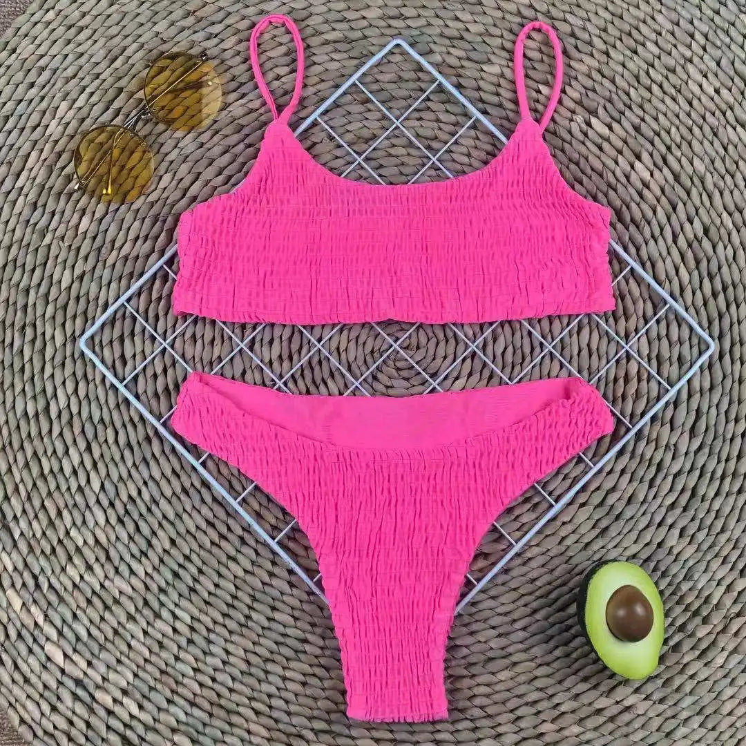 Sexy Wrinkled Butterfly Printed Bikini Female Swimsuit Women Swimwear Two-Pieces Bikini Set Bather Bathing Suit Swim Lady V713