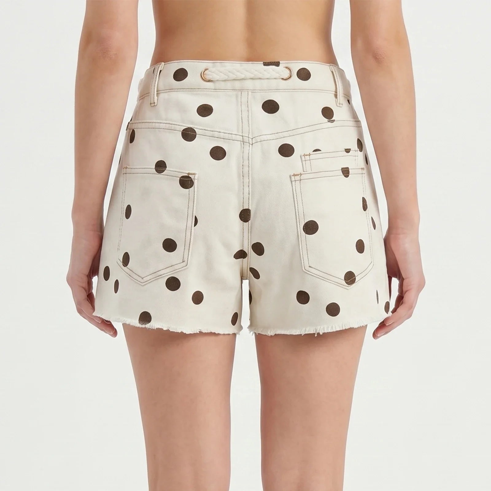 Women's Summer Denim Shorts with Pockets Casual Stylish Dot Print Mid Rise Tie-up Belted Wide Leg Jean Shorts
