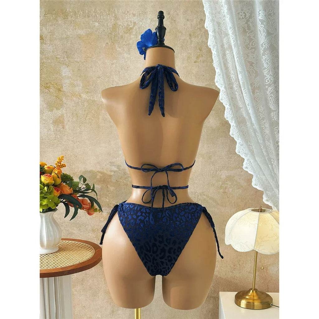 XS - L Deep V Neck Leopard Halter Women Swimwear Cut Out Wrap Around Bather Bathing Suit Swim One Piece Swimsuit Female K8077