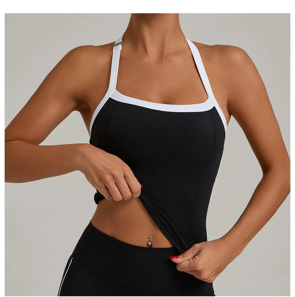 Hanging Neck Top Women Sports Bra Push Up Fitness Yoga Bra Color Blocked Underwear Gym Sport Tops Women Running Vest Bralette