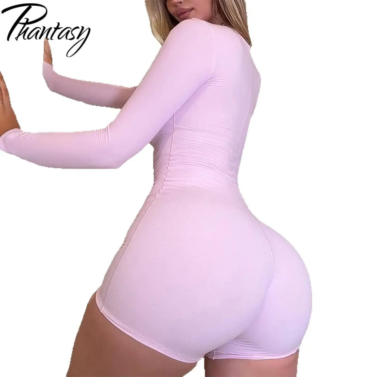 Phantasy Pink Overalls for women Sexy Long-Sleeved Jumpsuit Yoga Pant Sport Yoga Style Slim Short Jumpsuit Lady Women's Clothing