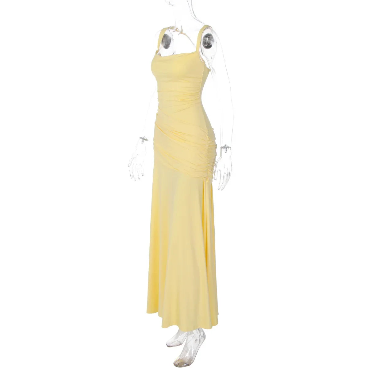 FDYOUI New Fashion Sleeveless Bandage Long Evening Dresses for Women 2026 Spaghetti Strap Lace-up Tunics Folds Party Prom Dress