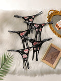 5-piece set of women's sexy embroidered flower underwear with seamless hollow out easy to wash and dry underwear C960