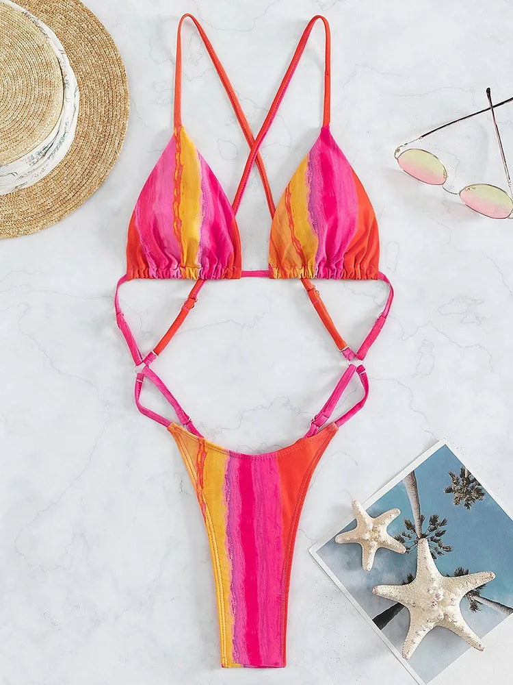 Sexy Extreme Mini Micro String Women Swimwear One Piece Swimsuit Female Cross Backless Monokini High Cut Bathing Suit Swim Lady