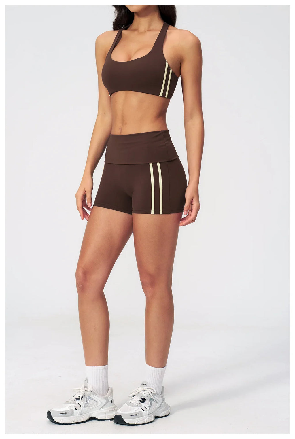 Tight Color Contrast Yoga Suit 2 Pieces Women V Neck Sports Bra Pleate High Waist Shorts Gym Running Fitness Suits Tracksuit
